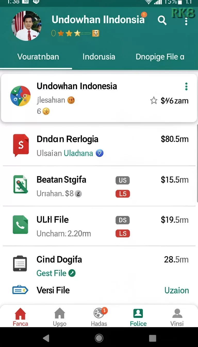 Cuplikan layar menu unduhan rk8 untuk perangkat Android